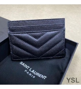 Yves Saint Laurent Monogram Card Case In Grained Matelasse Leather Black/Gold