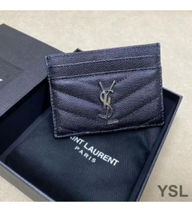 Yves Saint Laurent Monogram Card Case In Grained Matelasse Leather Black/Silver