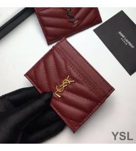Yves Saint Laurent Monogram Card Case In Grained Matelasse Leather Burgundy/Gold