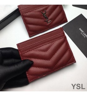 Yves Saint Laurent Monogram Card Case In Grained Matelasse Leather Burgundy/Gold