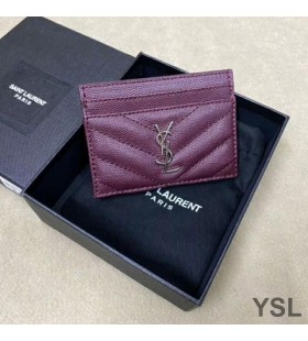 Yves Saint Laurent Monogram Card Case In Grained Matelasse Leather Purple/Silver