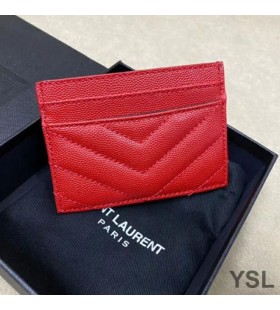 Yves Saint Laurent Monogram Card Case In Grained Matelasse Leather Red/Gold