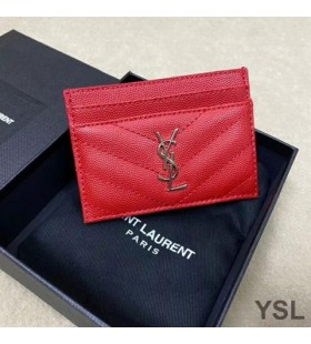 Yves Saint Laurent Monogram Card Case In Grained Matelasse Leather Red/Silver