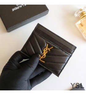 Yves Saint Laurent Monogram Card Case In Matelasse Lambskin Black/Gold