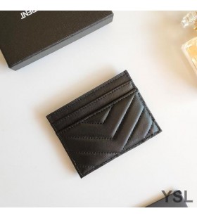Yves Saint Laurent Monogram Card Case In Matelasse Lambskin Black/Gold