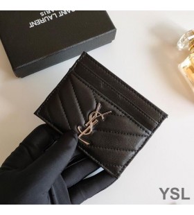 Yves Saint Laurent Monogram Card Case In Matelasse Lambskin Black/Silver