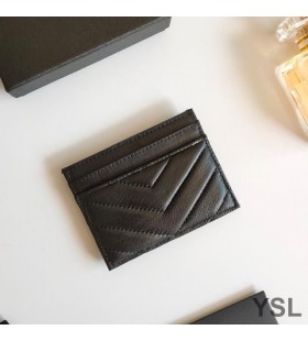 Yves Saint Laurent Monogram Card Case In Matelasse Lambskin Black/Silver