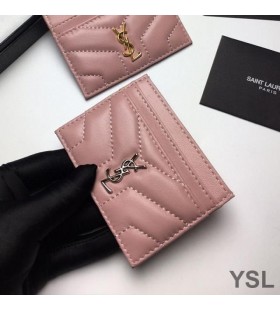 Yves Saint Laurent Monogram Card Case In Matelasse Lambskin Pink/Silver
