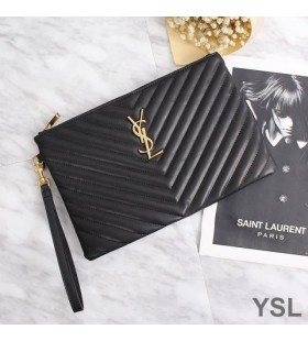 Yves Saint Laurent Monogram Clutch In Matelasse Leather Black/Gold