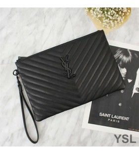 Yves Saint Laurent Monogram Clutch In Matelasse Leather Black