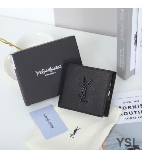 Yves Saint Laurent Monogram East/West Wallet In Grained Leather Black