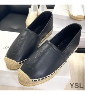 Yves Saint Laurent Monogram Espadrilles In Lambskin Black