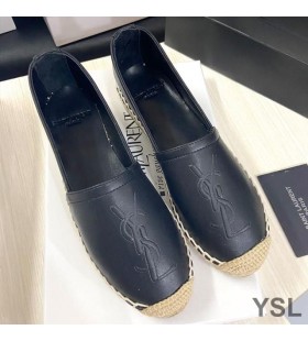 Yves Saint Laurent Monogram Espadrilles In Lambskin Black
