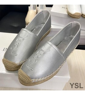 Yves Saint Laurent Monogram Espadrilles In Lambskin Silver