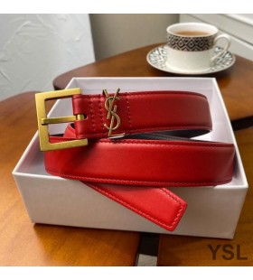 Yves Saint Laurent Monogram Narrow Belt With Square Buckle In Nappa Leather Red/Gold