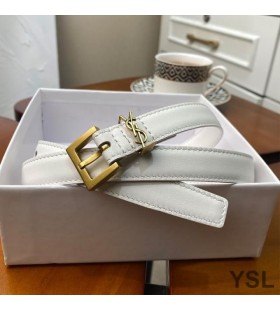 Yves Saint Laurent Monogram Narrow Belt With Square Buckle In Nappa Leather White/Gold