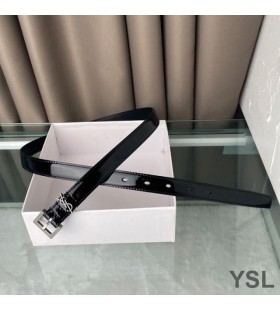 Yves Saint Laurent Monogram Narrow Belt With Square Buckle In Patent Leather Black/Silver