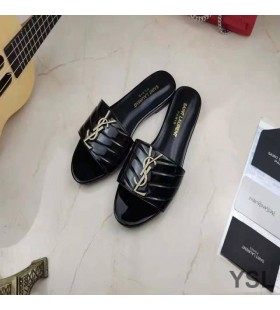 Yves Saint Laurent Monogram Slides In Matelasse Patent Leather Black