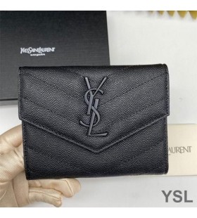 Yves Saint Laurent Monogram Trifold Card Case In Grained Matelasse Leather Black