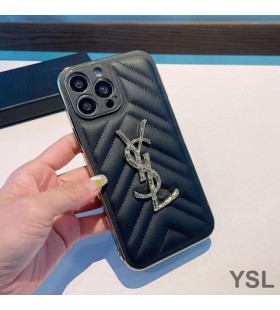 Yves Saint Laurent Monogram iPhone Case In Matelasse Lambskin Black/Silver