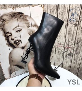 Yves Saint Laurent Opyum Ankle Boots In Smooth Leather With Black Heel Black