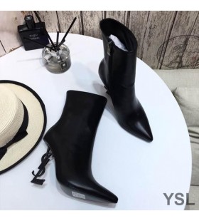 Yves Saint Laurent Opyum Ankle Boots In Smooth Leather With Black Heel Black