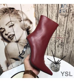 Yves Saint Laurent Opyum Ankle Boots In Smooth Leather With Black Heel Red