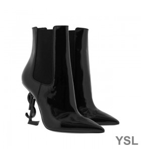 Yves Saint Laurent Opyum Booties In Patent Leather with Black Heel Black