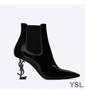 Yves Saint Laurent Opyum Booties In Patent Leather with Black Heel Black