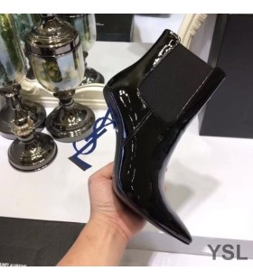 Yves Saint Laurent Opyum Booties In Patent Leather with Blue Heel Black