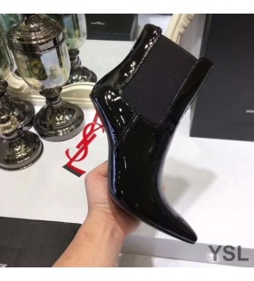 Yves Saint Laurent Opyum Booties In Patent Leather with Red Heel Black