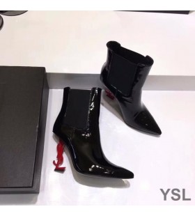 Yves Saint Laurent Opyum Booties In Patent Leather with Red Heel Black
