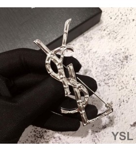 Yves Saint Laurent Opyum Brooch In Bamboo Metal Silver