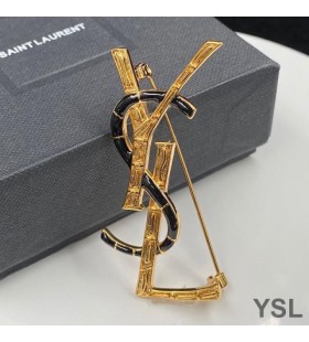 Yves Saint Laurent Opyum Brooch In Bamboo Metal and Enamel Gold