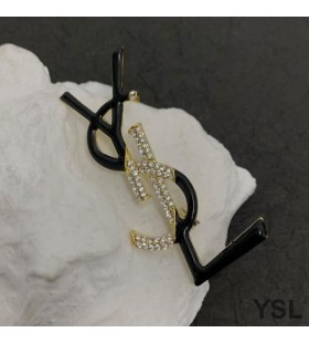 Yves Saint Laurent Opyum Brooch In Metal, Enamel and Crystals Gold/Black