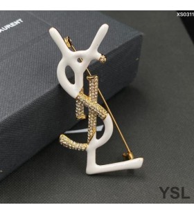 Yves Saint Laurent Opyum Brooch In Metal, Enamel and Crystals Gold/White