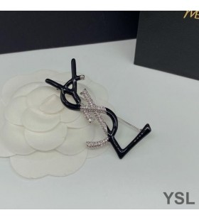 Yves Saint Laurent Opyum Brooch In Metal, Enamel and Crystals Silver/Black