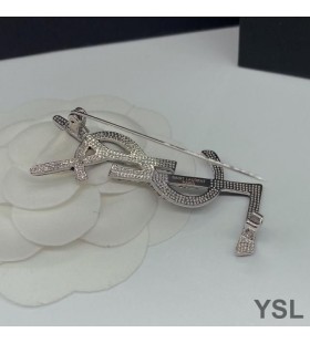 Yves Saint Laurent Opyum Brooch In Metal, Enamel and Crystals Silver/Black
