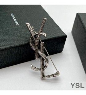 Yves Saint Laurent Opyum Brooch In Snake Metal Silver
