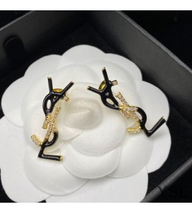 Yves Saint Laurent Opyum Earrings In Metal, Enamel and Crystals Gold/Black