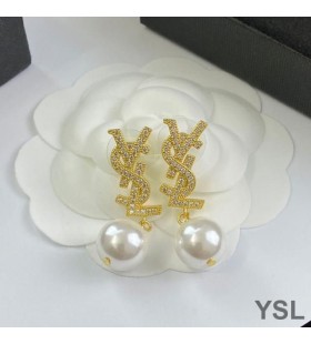 Yves Saint Laurent Opyum Pearl Earrings In Metal And Crystal Gold