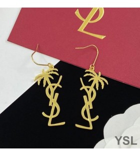 Yves Saint Laurent Opyum Pendant Earrings In Palm Tree Metal Gold