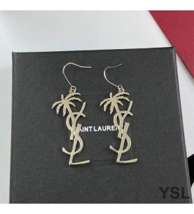Yves Saint Laurent Opyum Pendant Earrings In Palm Tree Metal Silver