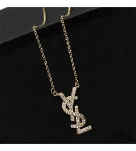 Yves Saint Laurent Opyum Pendant Necklace In Metal and Crystal Gold