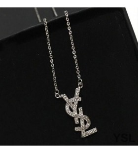 Yves Saint Laurent Opyum Pendant Necklace In Metal and Crystal Silver