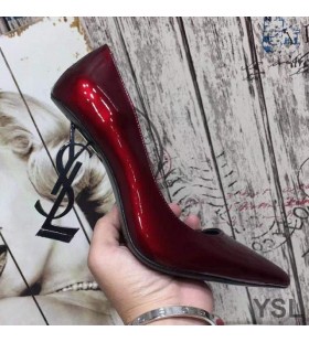 Yves Saint Laurent Opyum Pumps In Patent Leather with Black Heel Burgundy