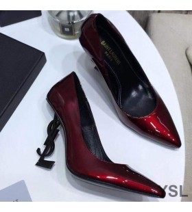 Yves Saint Laurent Opyum Pumps In Patent Leather with Black Heel Burgundy