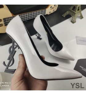 Yves Saint Laurent Opyum Pumps In Patent Leather with Black Heel White