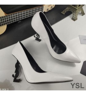 Yves Saint Laurent Opyum Pumps In Patent Leather with Black Heel White