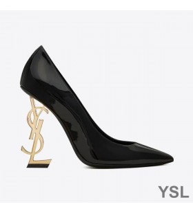 Yves Saint Laurent Opyum Pumps In Patent Leather with Gold Heel Black
